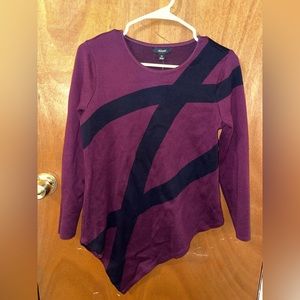 Alfani PM Asymmetric Tunic Sweater Maroon and Black
